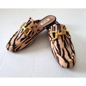 Anthropologie Bibi Lou Zagreb Slip-On Mule Loafers Tiger Print Tan Blk 8/39 NWB